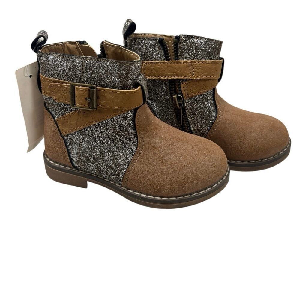 Koala Kids Suede & Glitter Boots NWT 🤎 Brown Sparkle Buckle Booties • Size 7T